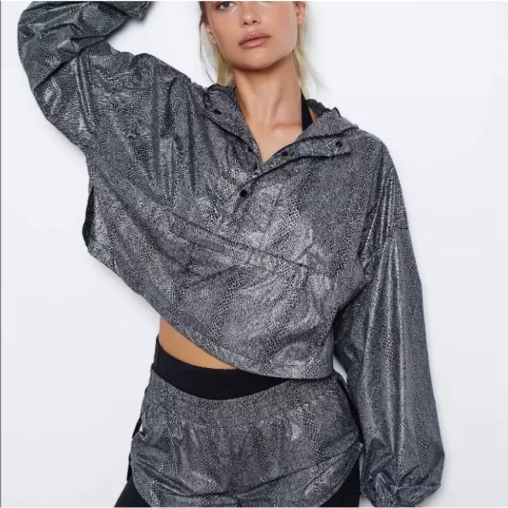 BOGO! Free People Movement Diamond Back Reflective Jacket Cropped Gray Large